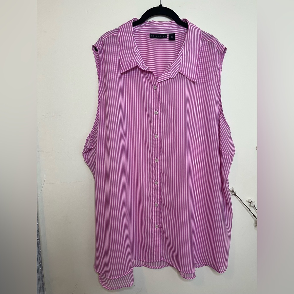 Pink and white striped sleeveless blouse size 2X